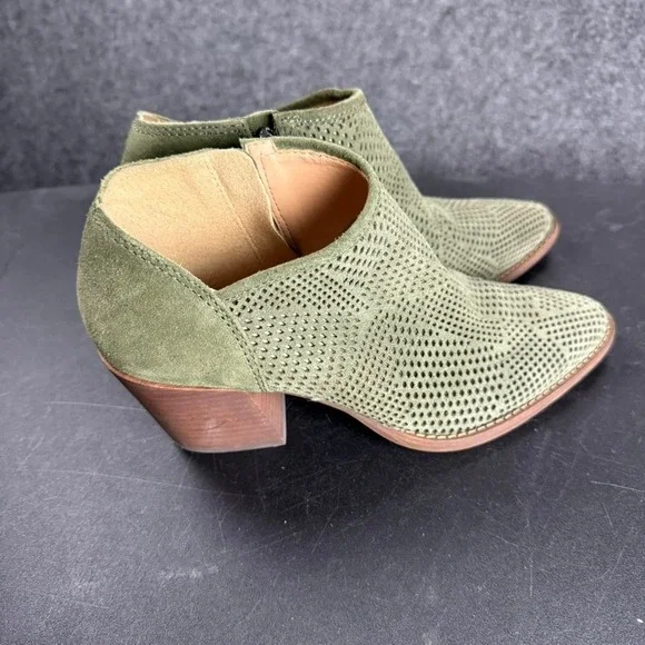 Lucky Brand LK-Zeshia Olive Green Suede Leather Perforated Ankle Booties Women's - Picture 3 of 10